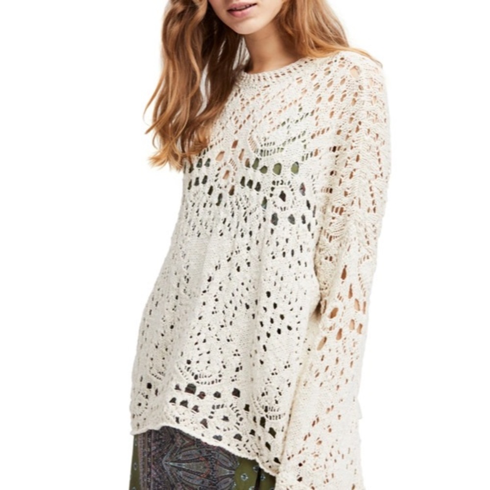 Free People Ivory Traveling Lace Sweater - Picture 6 of 13